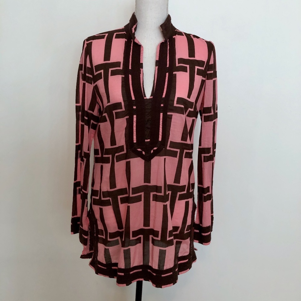 TORY BURCH pink & brown tunic